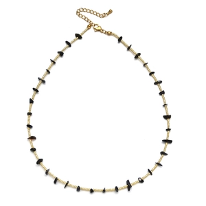 Bohemian irregular black stone and gold bead necklace with adjustable chain for women