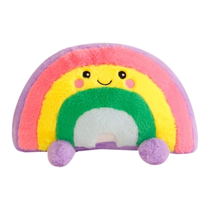 Rainbow plush pillow toy with a cute smiley face and soft colorful plush fabric