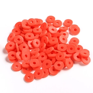 Tas de perles rondes plates de 6 mm en argile polymère rouge pour création de bijoux