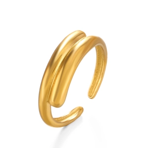 Minimalist double-layered streamline 18K gold plated open ring for a modern fashion look