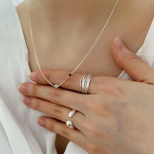 Elegant 925 sterling silver zircon necklace and minimalist rings set for women