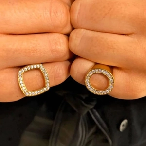 Minimalist 18k gold plated stainless steel square and round hollow rings with crystals