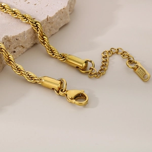 18K gold plated stainless steel twist rope chain with lobster clasp and extension