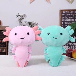 Cute pink and mint green plush axolotl stuffed animals with soft fabric and gills
