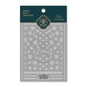 Minimalist white floral nail art stickers TS-441 with thin adhesive flower patterns