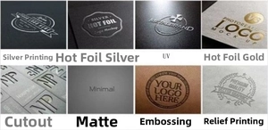 Detailed macro view showing different logo printing techniques like gold foil and UV coating
