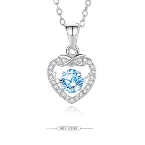 925 Sterling Silver Dancing Heart Pendant Necklace For Women Sparkling Zirconia Moissanite Elegant Valentine Jewelry Gift