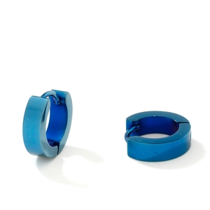 Polished blue titanium steel hoop earrings for men and women, glossy mirror finish