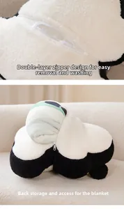 Detail des Panda-Plüschkissen-Reißverschlusses zum Verstauen der grünen Decke