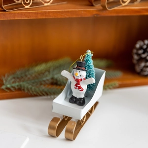 Nordic iron sledge decoration with snowman and miniature Christmas tree for home desktop