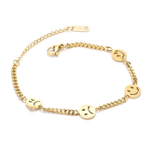 Bracelet En Acier Inoxydable Plaqué Or Pour Femme Bijoux Créatifs Emoji Smile Face Charm Rond Chaîne À Maillons