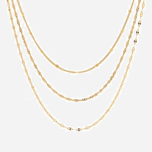 Minimalist Stainless Steel Triple Layered Necklace For Women 18K Gold Plated Geometric Disc Multi Strand Link Chain Necklace Jewelry Gift