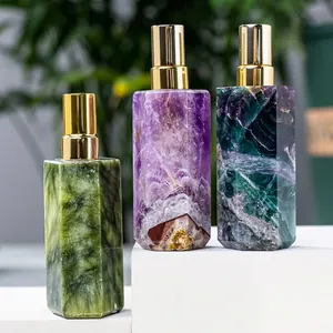 Set de frascos de perfume de cristal natural con texturas de amatista y jadeíta fina