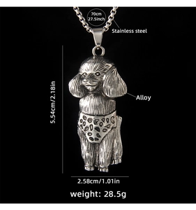 Detailed size chart of vintage poodle pendant with 70cm stainless steel chain necklace
