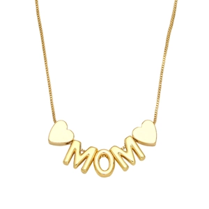 Elegant gold MOM letter necklace with heart charms on polished box chain for women