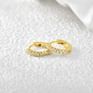 Minimalist 18K gold plated huggie earrings with a single row of sparkling zircons