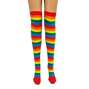 Rainbow striped over-knee high socks for Christmas and festive party costumes
