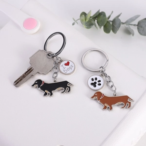 Creative Dachshund Metal Keychain Alloy Enamel Dog Bag Charm Pendant Heart Paw Print Key Ring For Pet Lovers Gift