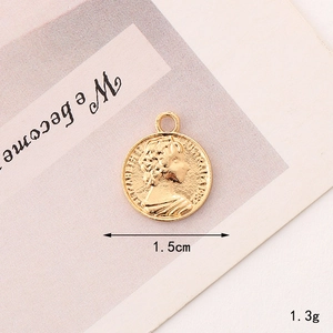 Vintage gold zinc alloy star coin pendant with Queen portrait for DIY jewelry making
