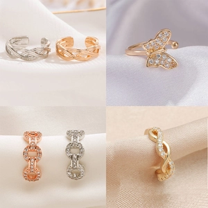 Fashionable butterfly and geometric ear cuffs with sparkling zircon in gold and silver