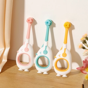 Cartoon duck baby toothbrushes with suction base and soft bristles for kids ages 2-6