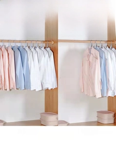 Visual comparison showing closet space saving with durable plastic clothes hanger hooks