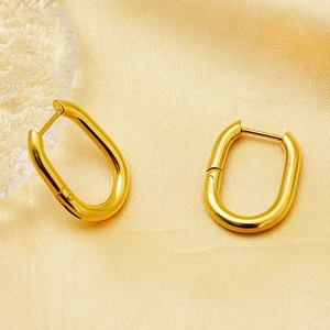 Minimalist 18K gold plated titanium oval hoop earrings with high polish finish