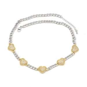 Iced out cuban chain necklace with two-tone heart pendants and punk thorn accents