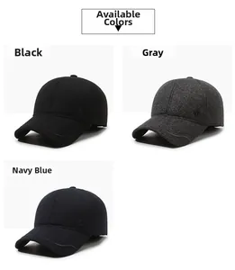 Close-up of black, grey and navy blue windproof winter baseball caps for men