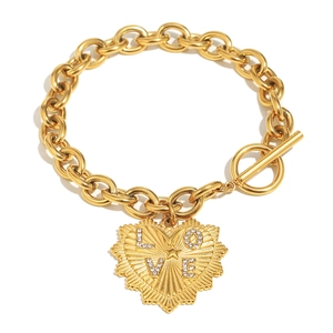 Bracelet chaîne en acier inoxydable plaqué or 18K avec pendentif cœur LOVE scintillant