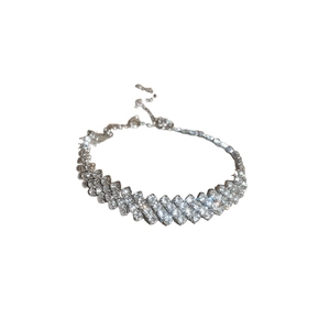 Elegant multi-row square geometric bracelet with sparkling crystals and adjustable chain