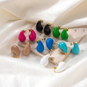 Luxurious gold-plated stainless steel teardrop earrings in seven vibrant enamel colors