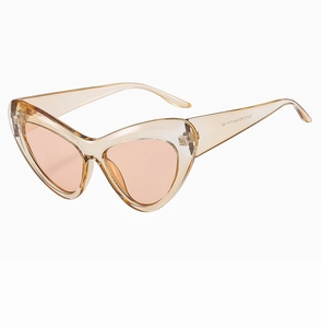 Detailed side view of amber cat-eye sunglasses featuring high-quality PC frames