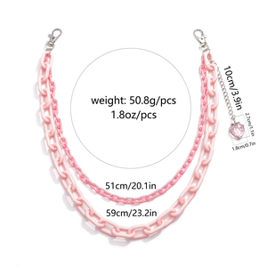 Detailed size specifications for pink double-layer acrylic waist chain with heart charm