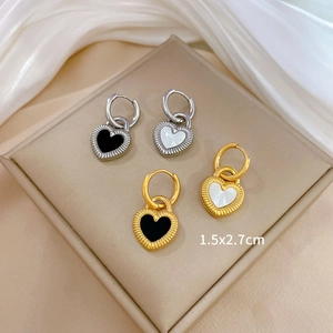 Minimalist Heart Hoop Earrings Titanium Steel With Shell And Enamel Dangle Elegant Jewelry For Women Retro Style