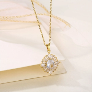 Collier tournesol doré élégant avec pendentif en cristal de zircon sur chaîne fine