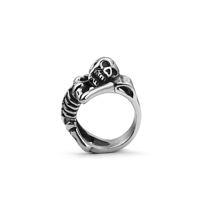 Vintage punk skull ring in antique silver finish for men, gothic stainless steel jewelry