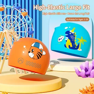 Cute 3D unicorn and dinosaur silicone swim caps for children with long hair protection