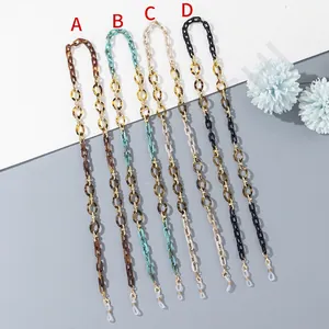 Ethnic style acrylic glasses chains in four colors with gold metal links and silicone loops