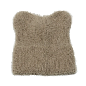 Detail shot of the plush faux mink fur texture on this cute beige cat ear knit beanie