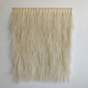 Detail of 55cm artificial pampas grass with soft cream-white feathers and fluffy texture