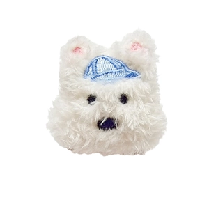 Cute white Westie dog plush accessory with a blue embroidered hat for DIY hair accessories