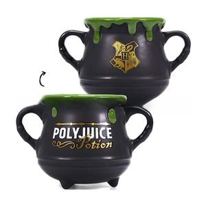 Macro detail of Harry Potter themed Polyjuice Potion ceramic mug with green glazed drip edge