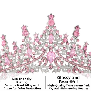 Detailed macro view of pink crystal crown with durable silver alloy base and rhinestones