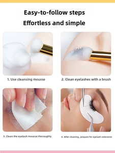 Detailed step-by-step guide for cleaning eyelashes using cleansing mousse and brush