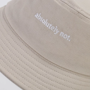 Classic cotton bucket hat in beige with white absolutely not embroidery for sun protection