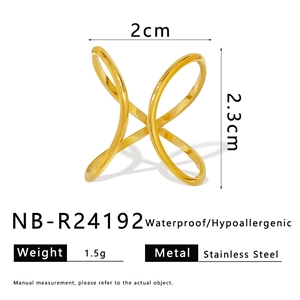 Minimalist geometric gold stainless steel cross ring for women, waterproof and anti-allergy