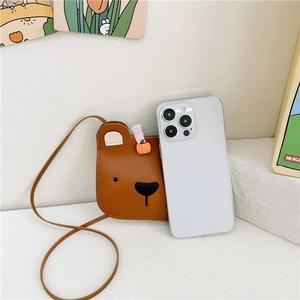 Cute cartoon brown bear crossbody bag for kids with adjustable strap and pumpkin accessory