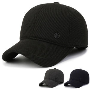 Men Winter Baseball Cap With Earflaps Thickened Woolen Fabric Warm Windproof Outdoor Peaked Hat Adjustable