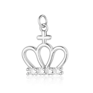 Detail shot of a silver crown pendant with cross top and sparkling round-cut zircon stones
